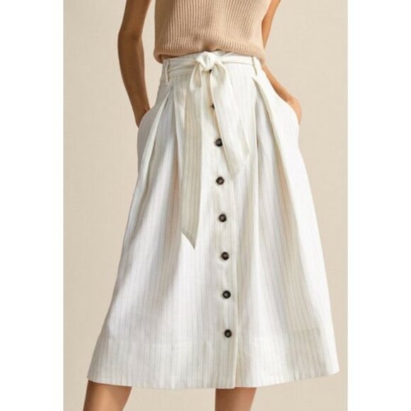 Massimo Dotti midi button striped navy belted classic skirt size 8 - Picture 8 of 8